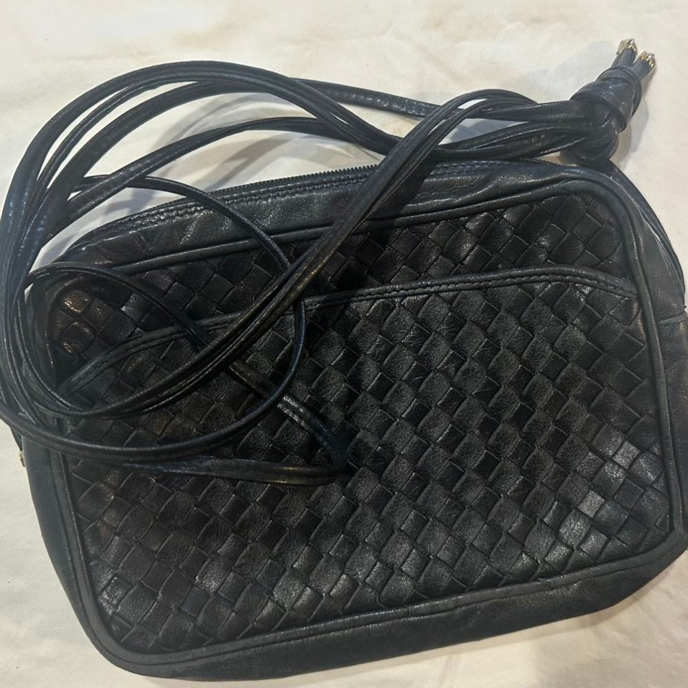 Black Bottega Veneta bag with cross body shoulder strap